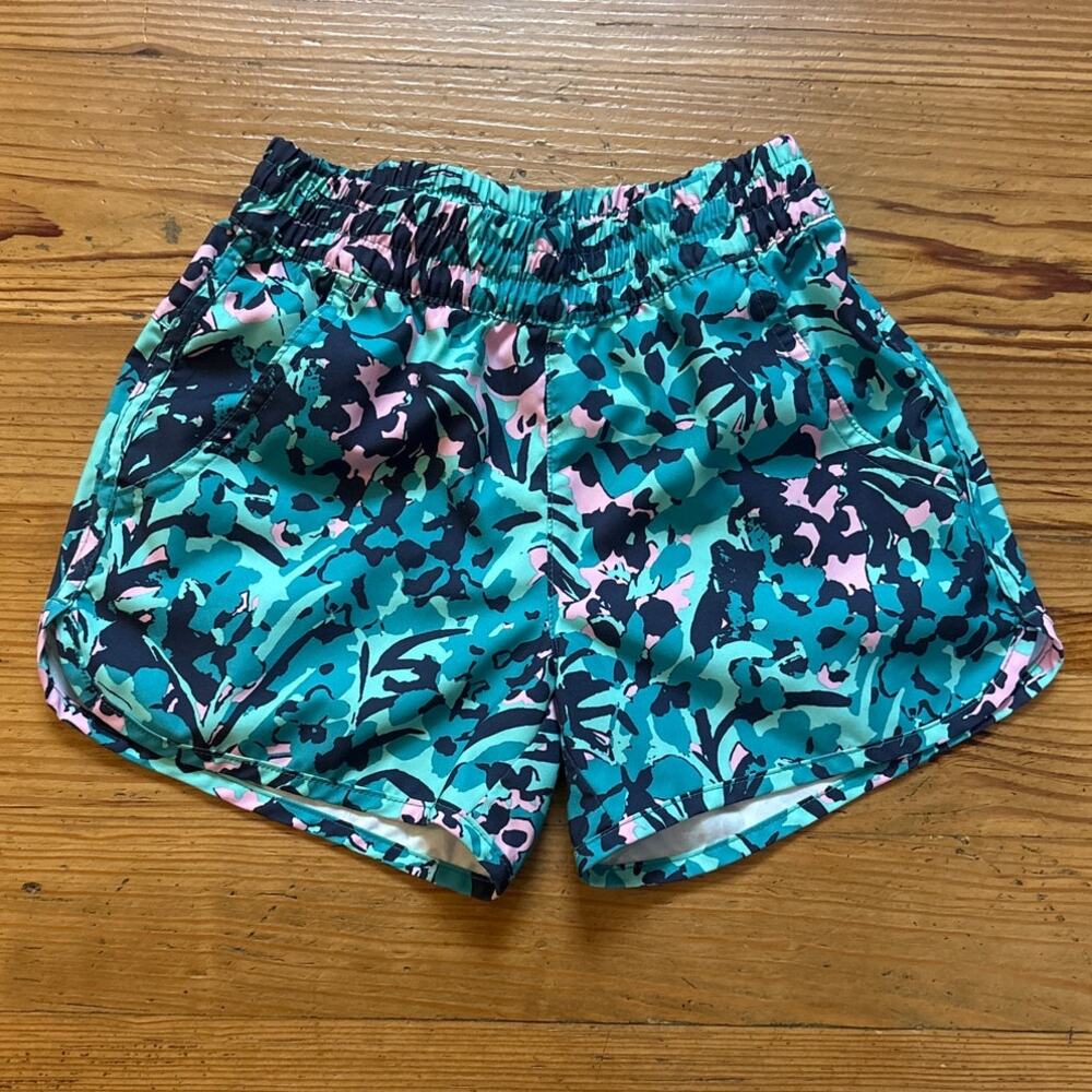 Columbia teal blue girls athletic floral pocket‎ shorts SIZE S